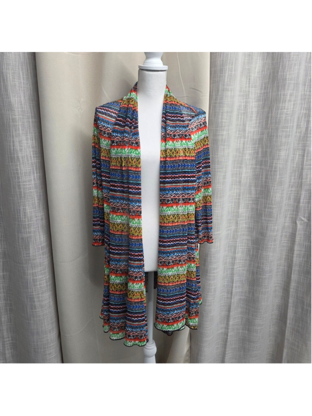 Ali Miles Multicolor Patterned Open Cardigan Size L